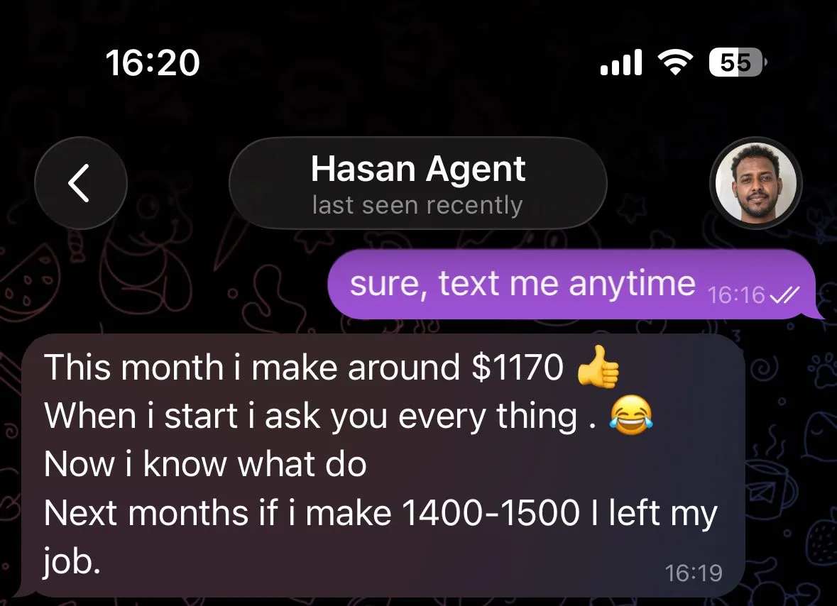 Screenshot of a chat with agent Hasan